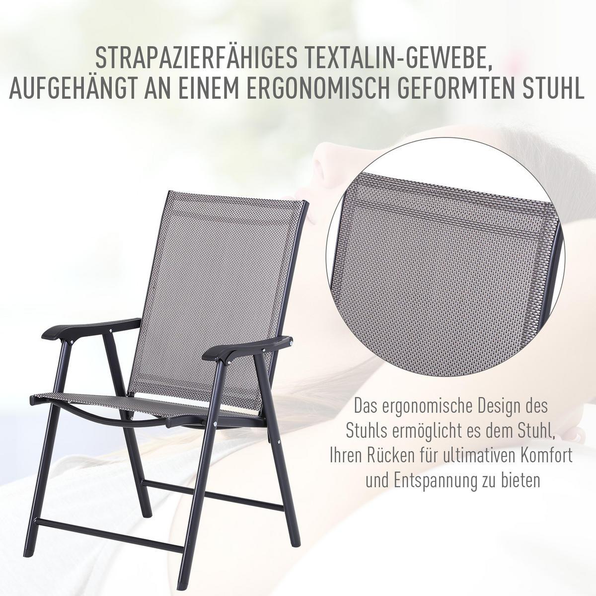 KLAPPSTUHL, Metall, Texteline, Grau - Grau, Metall (64/94/58cm) - Outsunny
