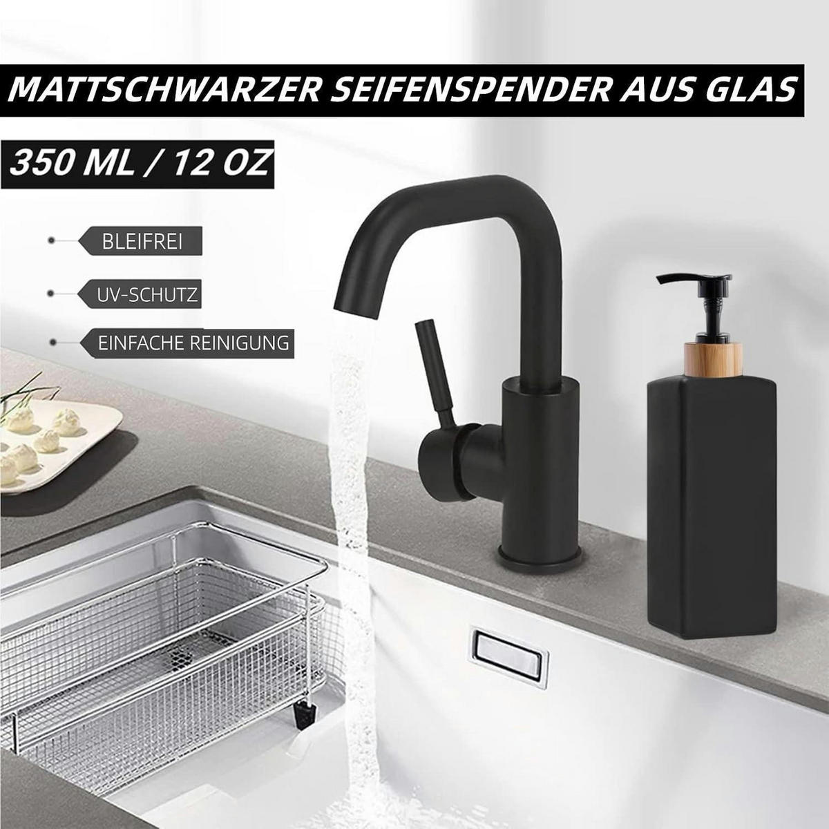 SEIFENSPENDER 2-teiliges Set Schwarz Bambus - Schwarz, Glas (5.7/18.5/5.7cm)