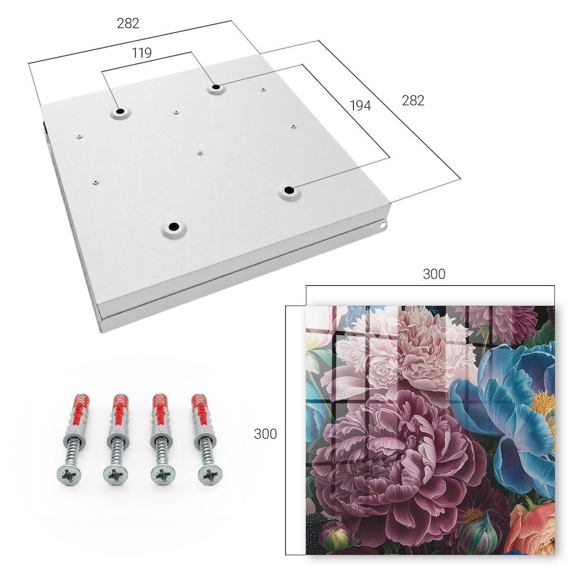 SCHLÜSSELBOX Weiß 30x30 cm – Türöffnung nach rechts - Bunte Blumen - Pink, Metall (30/30/5cm) - TULUP