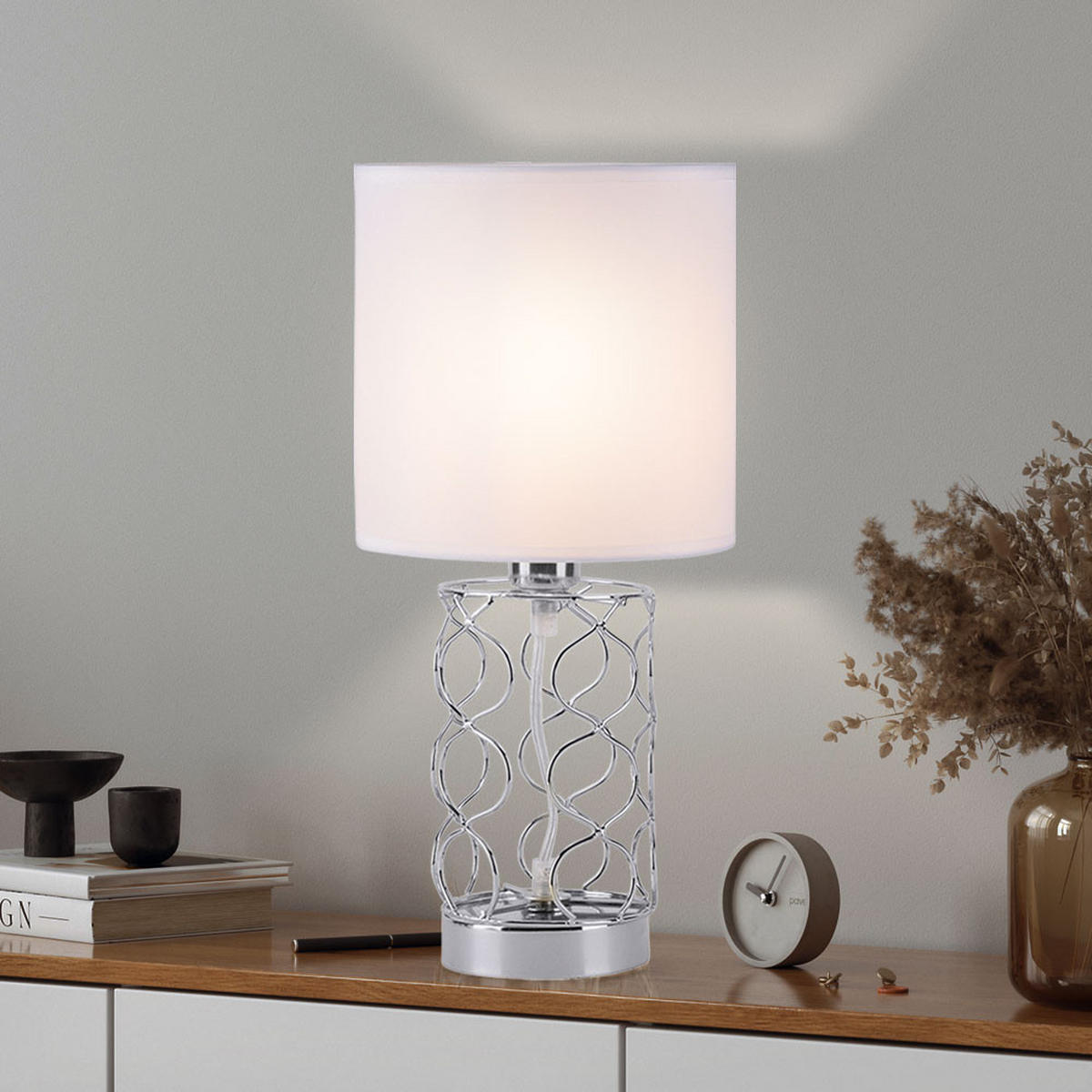 LED TISCHLEUCHTE Deva Textil Grau - Grau, Metall (18/18/35cm)