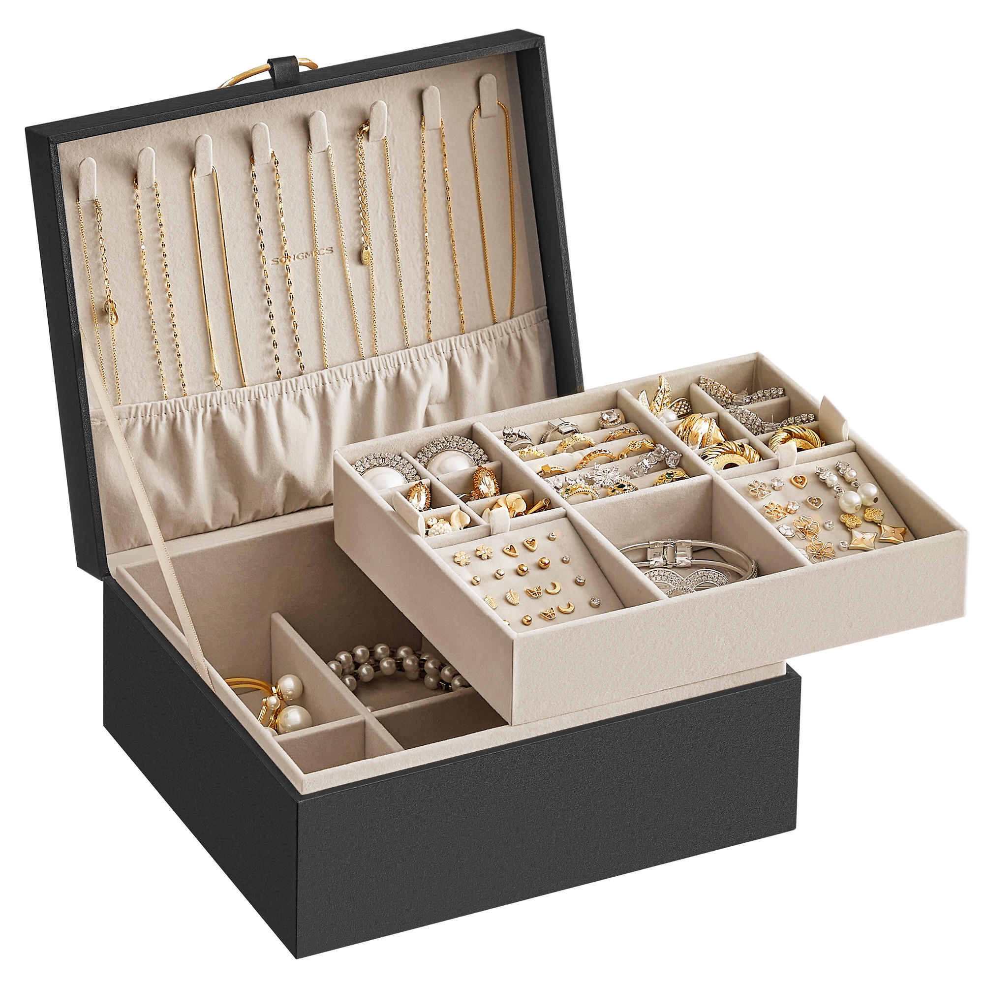 SCHMUCKKASTEN Island - Schwarz, Holzwerkstoff (22/16/26cm) - SONGMICS