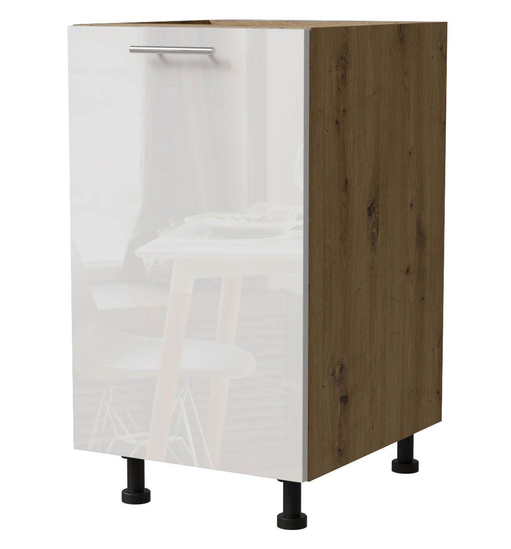 KÜCHENUNTERSCHRANK Essen D1D/45 Weiß Hochglanz / Eiche Artisan Matt 45 / 50 / 82cm - Weiß Hochglanz/Eiche Artisan, Holz/Holzwerkstoff (45/82/50cm) - Feldmann-Wohnen