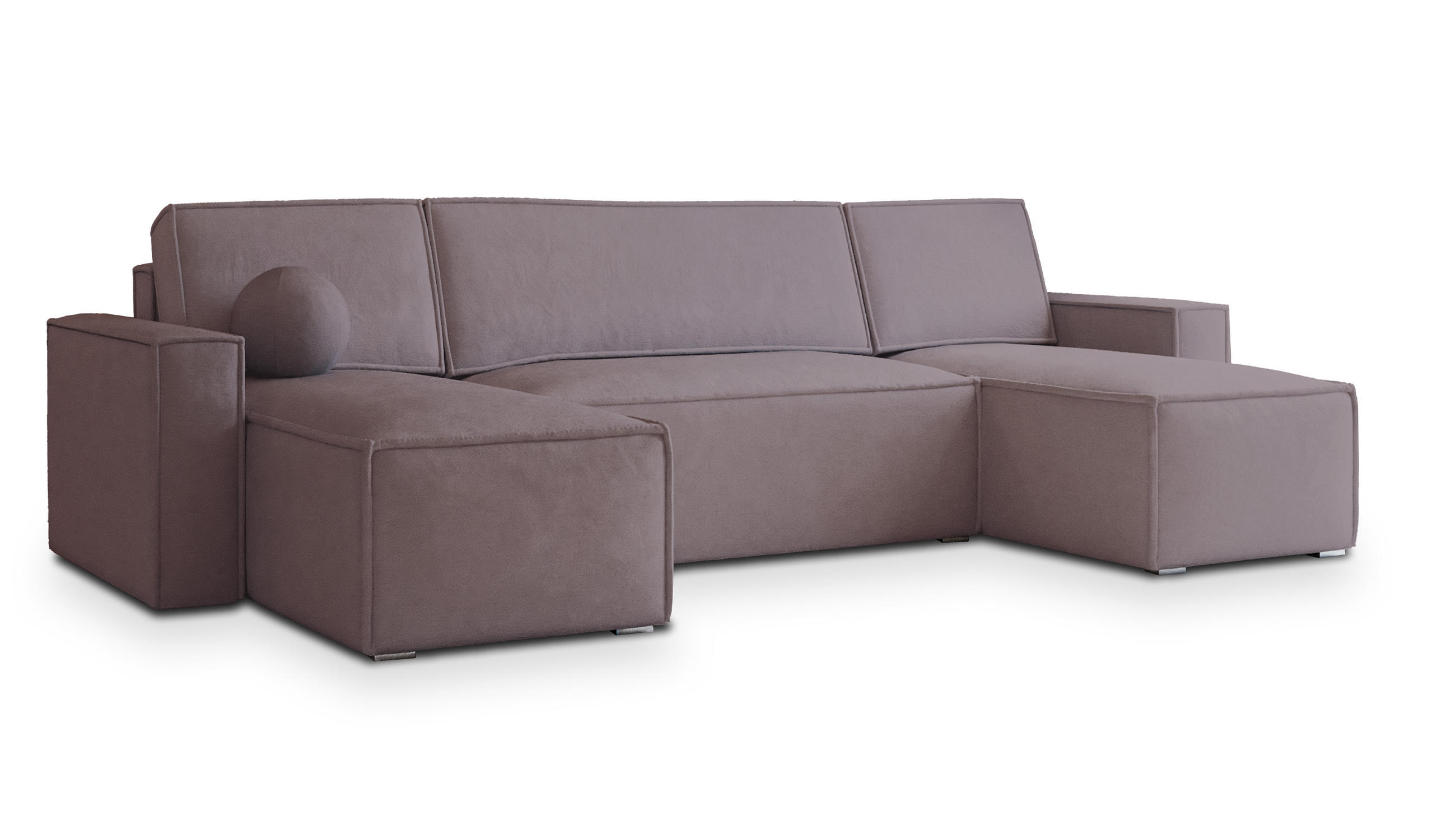 WOHNLANDSCHAFT PESANO M Lila Velours-Stoff mit Schlaffunktion - Lila, Holz (306/85/140cm) - MASSENO