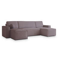 WOHNLANDSCHAFT PESANO M Lila Velours-Stoff mit Schlaffunktion - Lila, Holz (306/85/140cm) - MASSENO