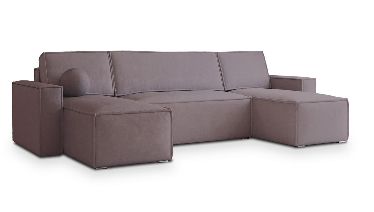 WOHNLANDSCHAFT PESANO M Lila Velours-Stoff mit Schlaffunktion - Lila, Holz (306/85/140cm) - MASSENO