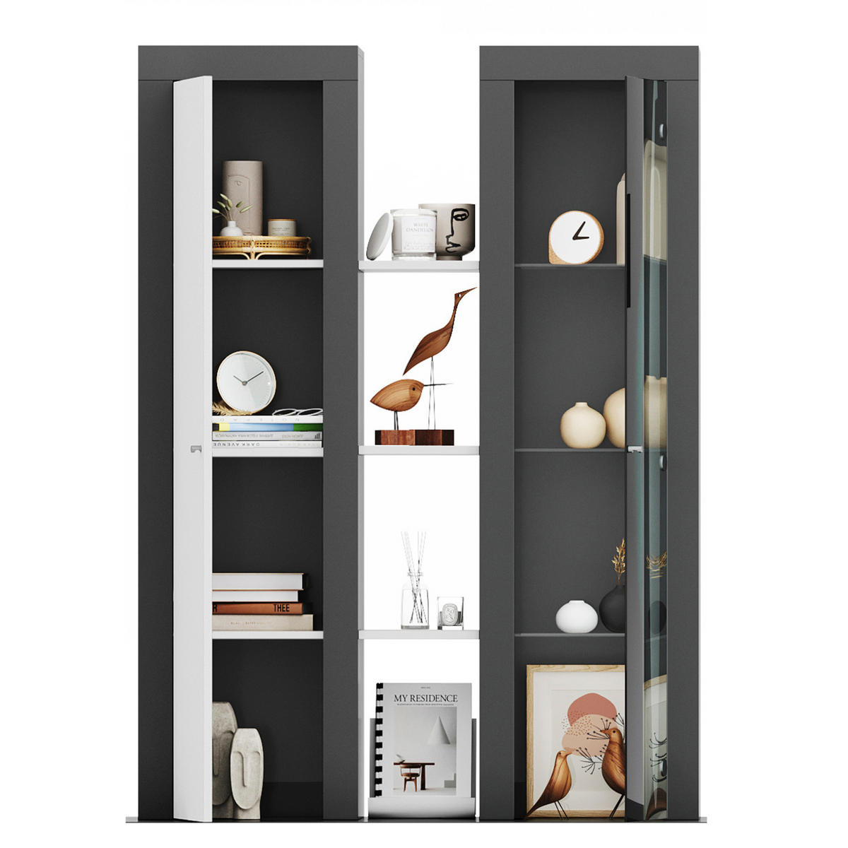 AUFSATZVITRINE Orion athrazit grau - Weiß, Holzwerkstoff (102/141/27cm) - Xonox