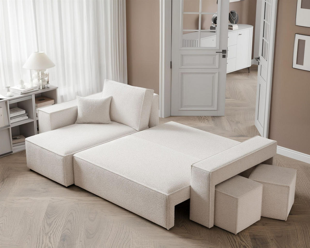 ECKSOFA Adara Inkl. Hocker - Creme, Holzwerkstoff/Textil (262/145cm) - Fun Möbel