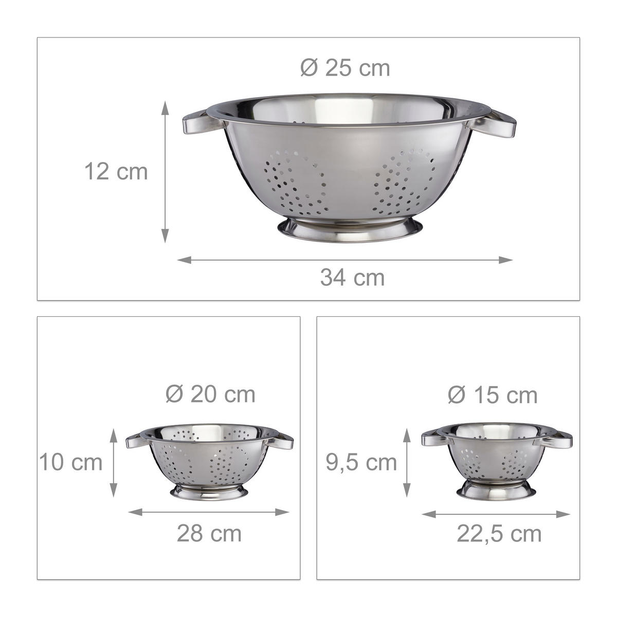 SIEB Set - Silberfarben, Metall (25cm) - Relaxdays