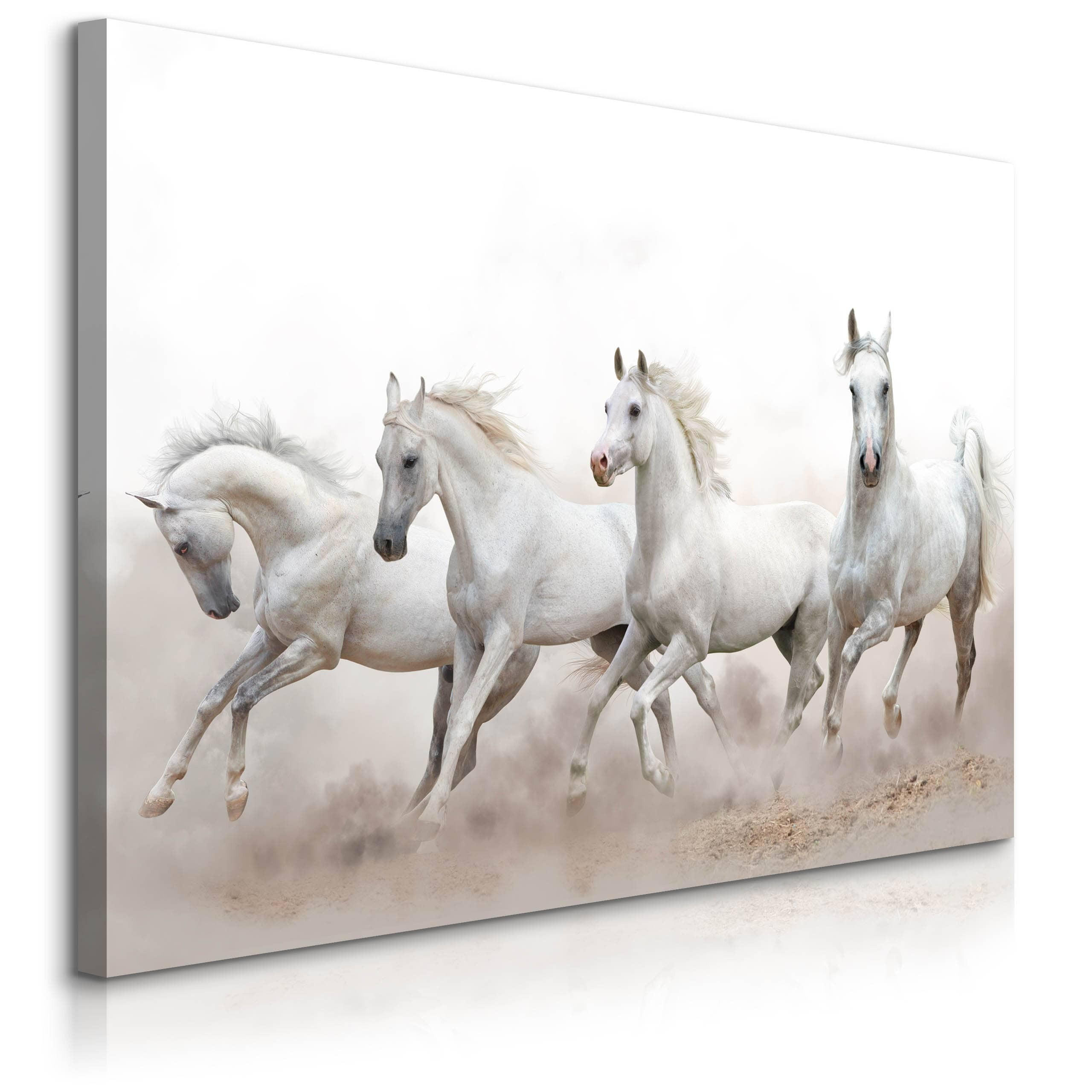 LEINWANDBILD Pferde im Galopp Wüste Tiere 3D Effekt 100x70 - Beige/Schwarz, Textil (100/70cm) - Muralo