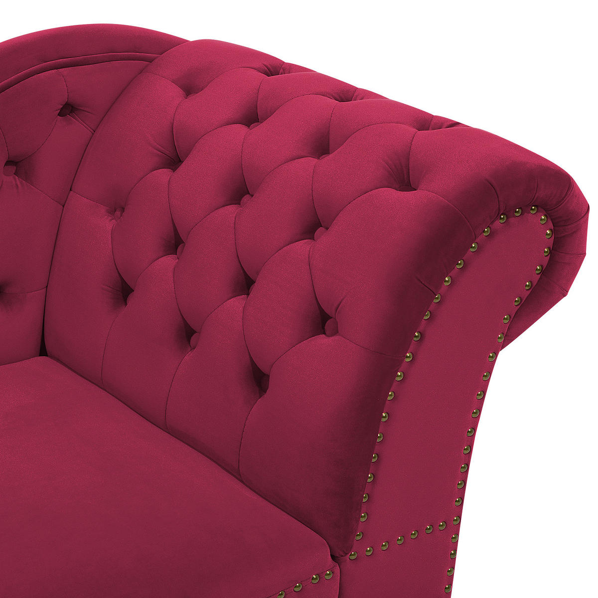 CHAISELONGUE Samtstoff burgunderrot rechtsseitig Nimes - Dunkelbraun/Rot, Textil (170/79/61cm) - Beliani
