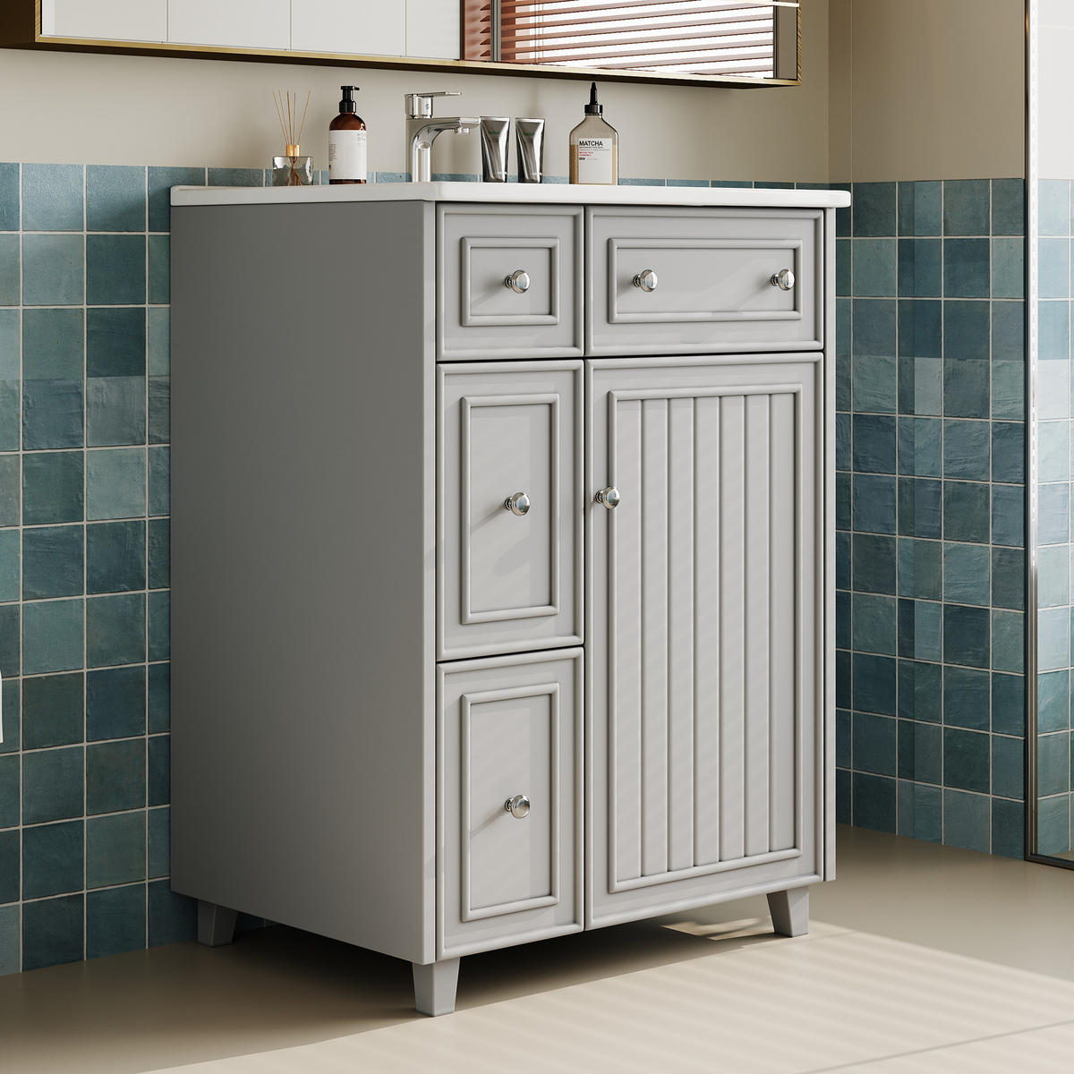 WASCHTISCHKOMBI 61/47/87 cm Grau mit 3 Schubladen, ohne Wasserhahn - Grau, Holz/Holzwerkstoff (47/87/61cm) - Oxeza