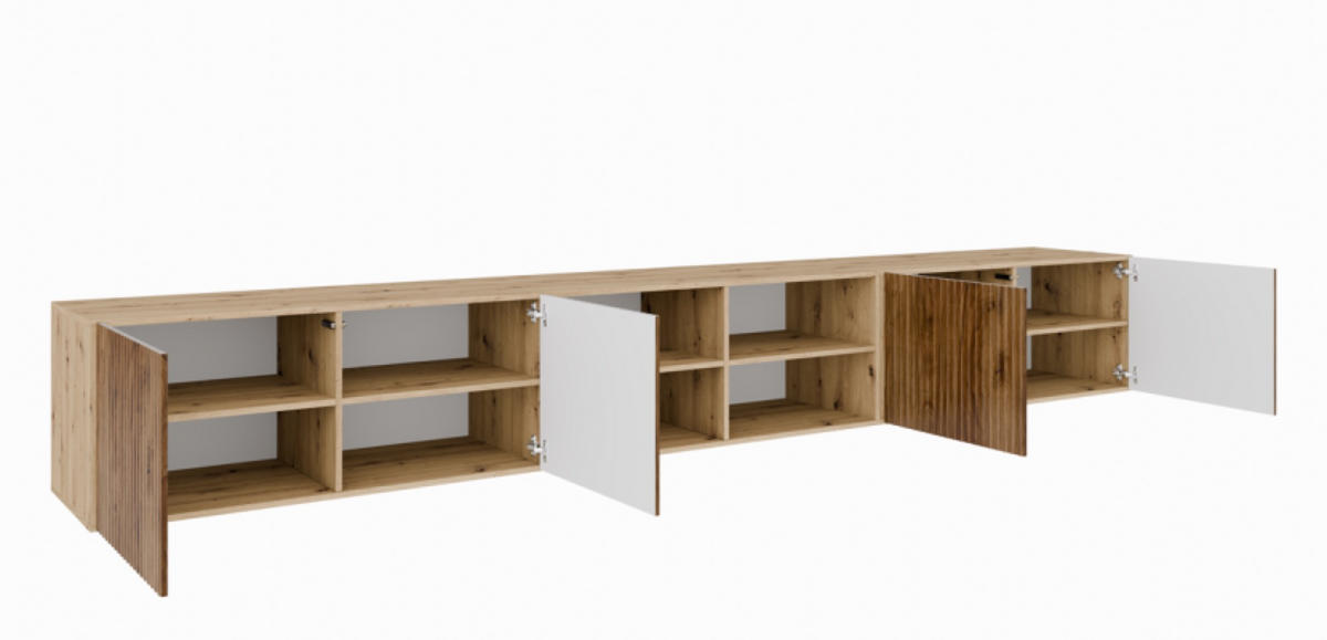 TV-SCHRANK Artisan+Katania NOELI Offene Regale Riffelung - Eiche Artisan/Braun, Holzwerkstoff (300/41/40cm) - Sepro Meble