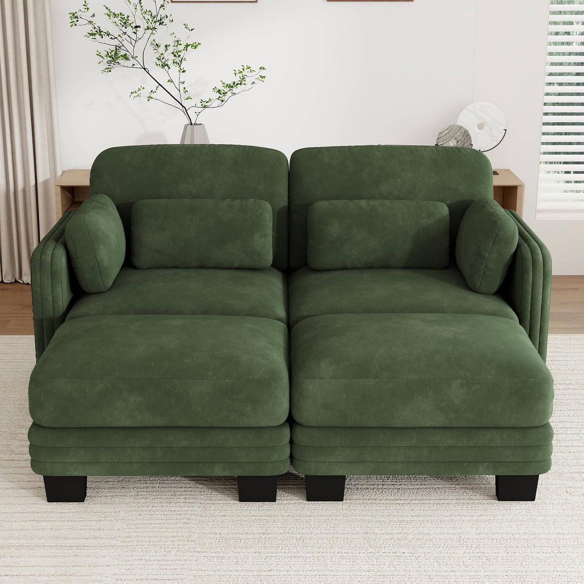 2-SITZER-SOFA mit 2 Ottomanen, DE-42686, Grün - Grün, Holz (176/88/143cm) - ComfortXL