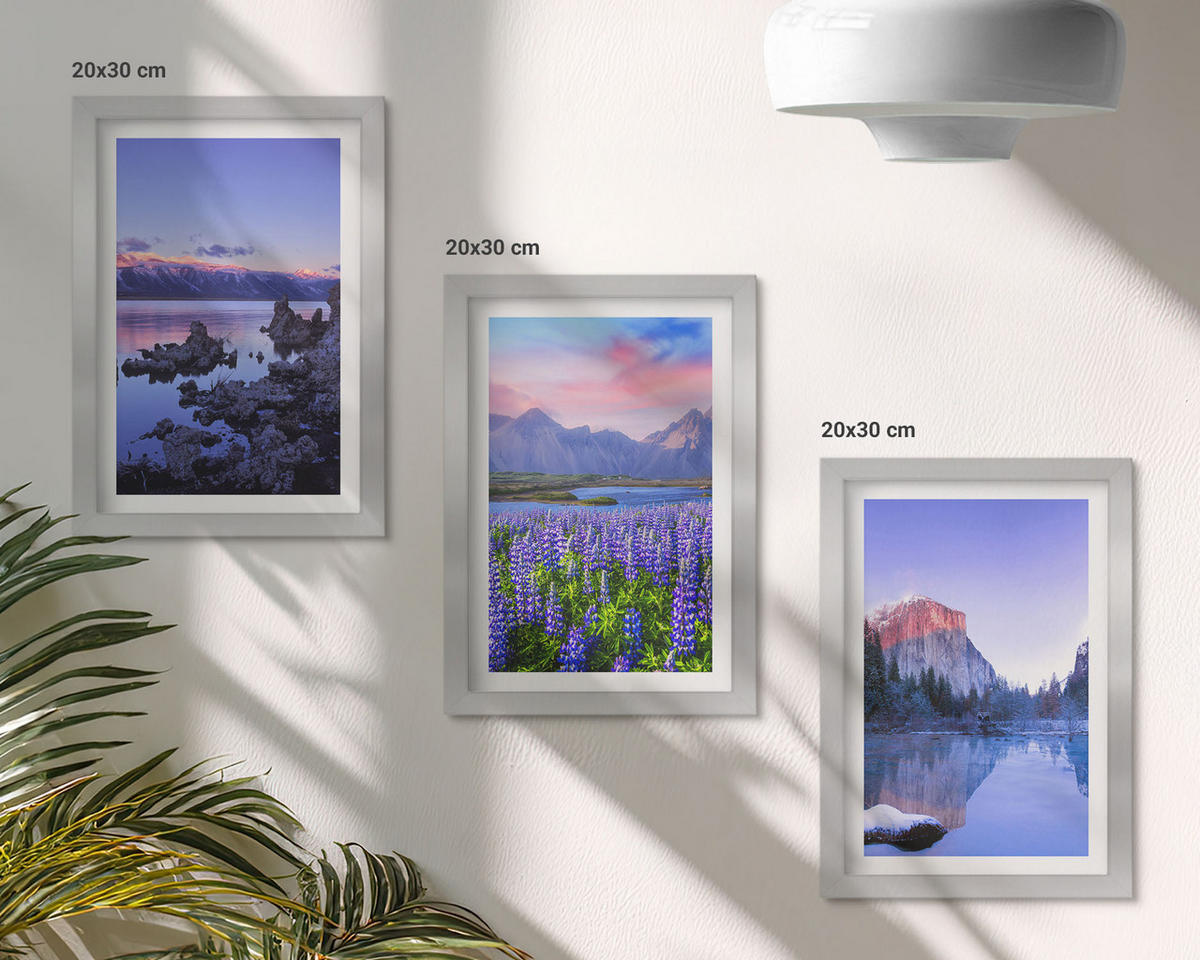 WANDBILDER 3er Set - 20x30 cm Silberner Rahmen - Berglandschaften mit Wasser und Himmel - Silberfarben, Kunststoff (20/30cm) - ArtPrintCave