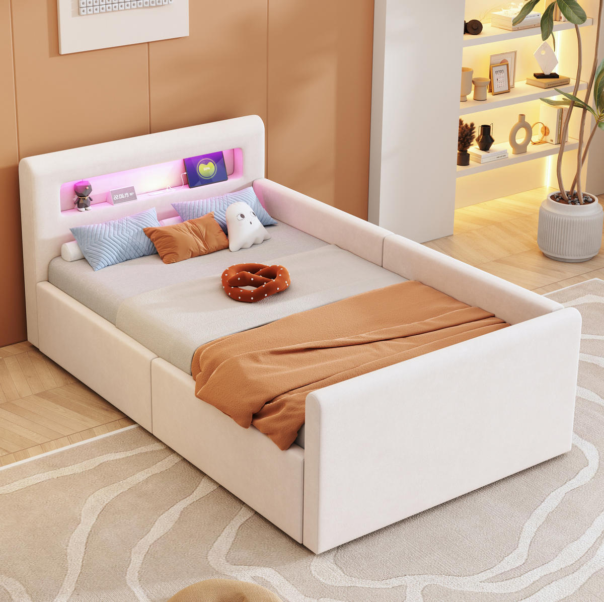 POLSTERBETT 90/200 cm Beige aus Samtstoff mit Stauraum - Beige, Textil (90/200cm) - OKMYHOME