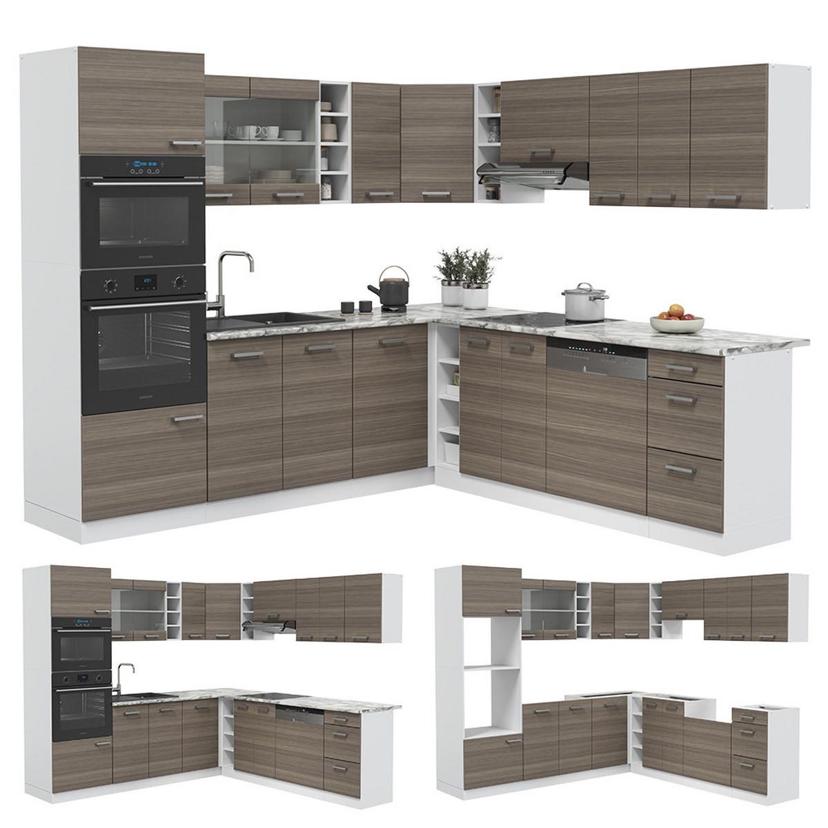 ECKKÜCHE R-Line Edelgrau/Weiß 237 x 247 cm, AP Eiche - Braun/Weiß, Holzwerkstoff (247/81.6/60cm) - Vicco