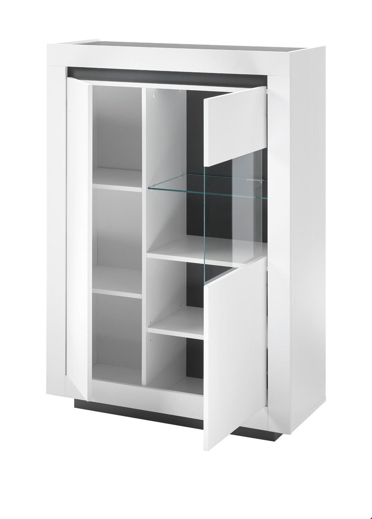 VITRINE weiß, anthrazit, Highboard mit viel Stauraum - Weiß Hochglanz/Anthrazit, Glas/Holz (96/136/38cm) - Furn.Design