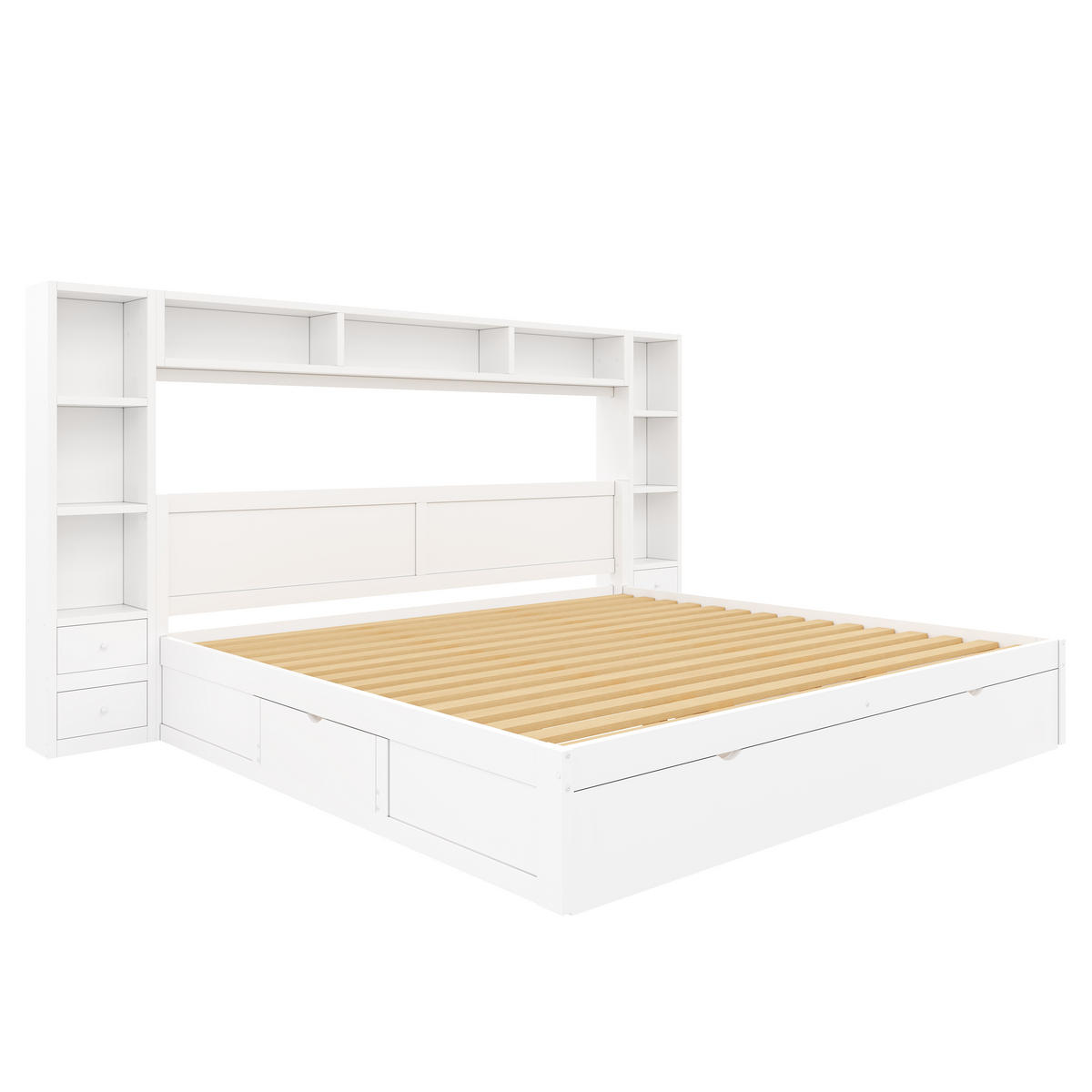 STAURAUMBETT 180 x 200 cm mit Kopf- und Fußteil, 7 Schubladen, Weiß - Weiß, Holz (180/200cm) - KOMHTOM