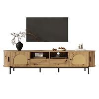 TV-LOWBOARD oval 200 x 40 x 49,5 cm aus MDF, Rattanoptik, Schiebetüren, Schubladen, Natur - Naturfarben, Holzwerkstoff (200/49/40cm)
