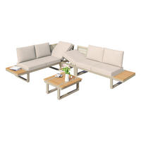 GARTENMÖBEL-SET 218/71/72 cm beige aus Stahl und Polyester mit Ablagen und Liegefunktion - Beige, Metall - OKWISH