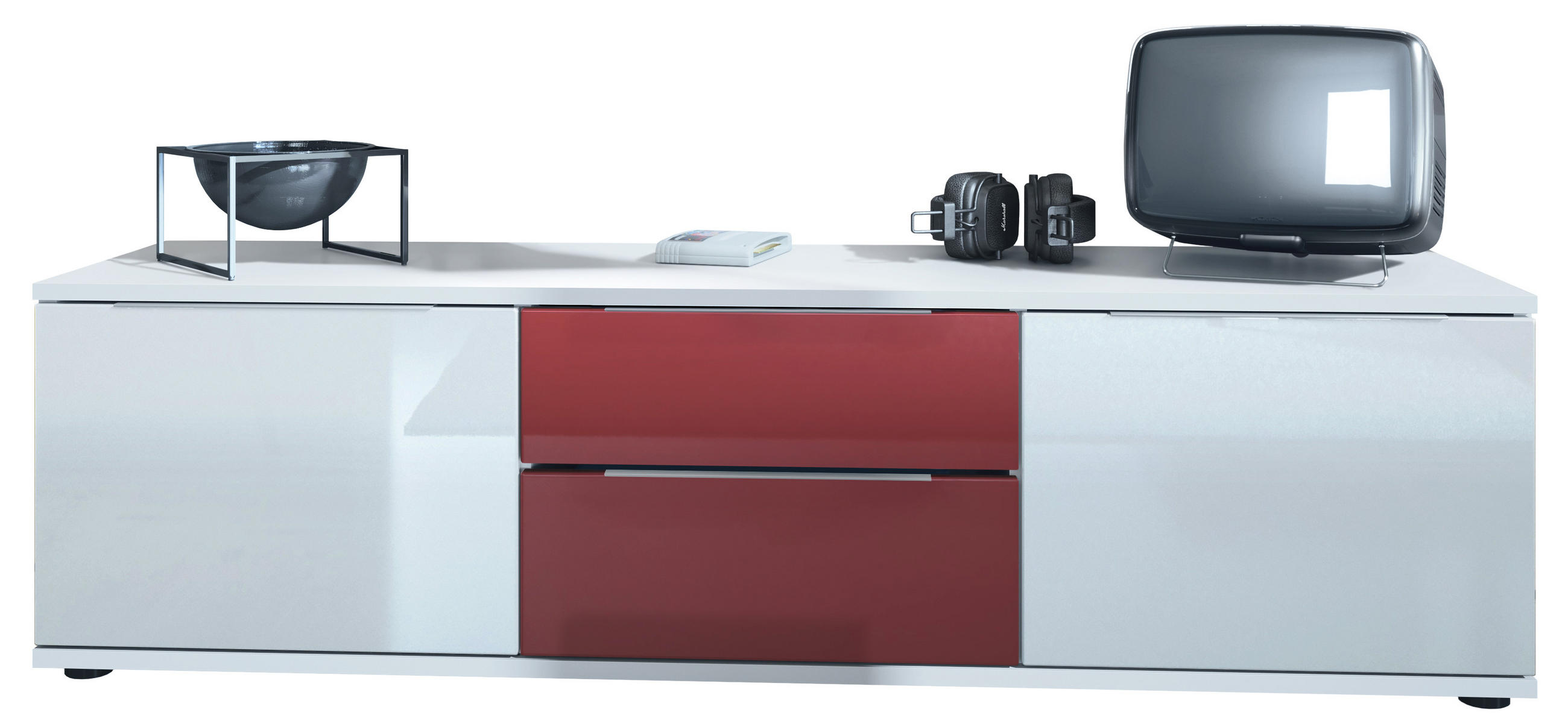 LOWBOARD Linio Bordeaux Hochglanz - Weiß Hochglanz/Bordeaux, Holzwerkstoff (138.5/37.5/35cm) - Vladon