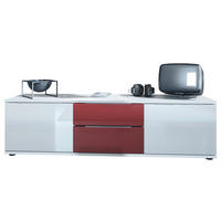 LOWBOARD Linio Bordeaux Hochglanz - Weiß Hochglanz/Bordeaux, Holzwerkstoff (138.5/37.5/35cm) - Vladon
