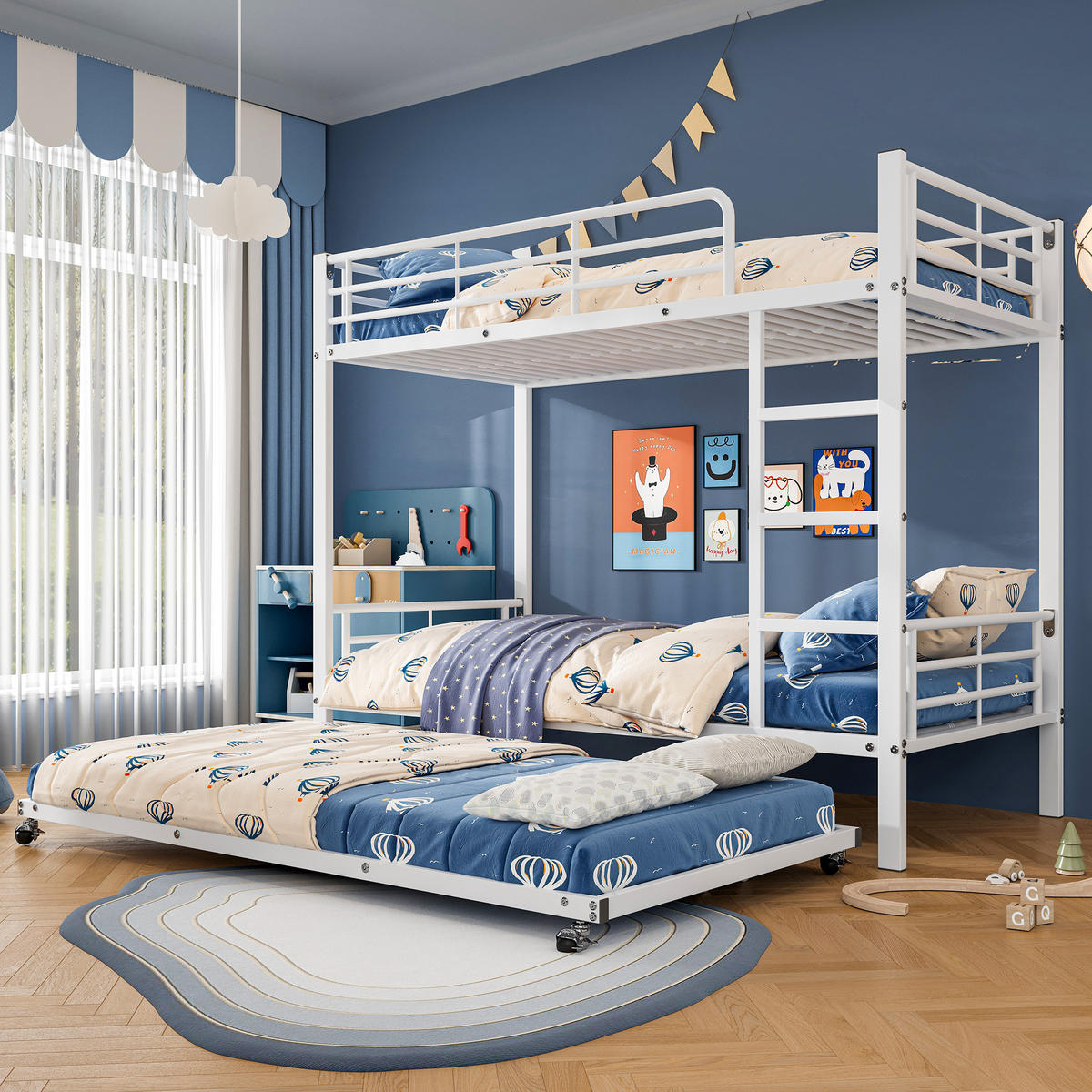 ETAGENBETT 90x200cm&90x190cm mit Ausziehbett in Weiß - Weiß, Metall (90/200cm) - KOMHTOM