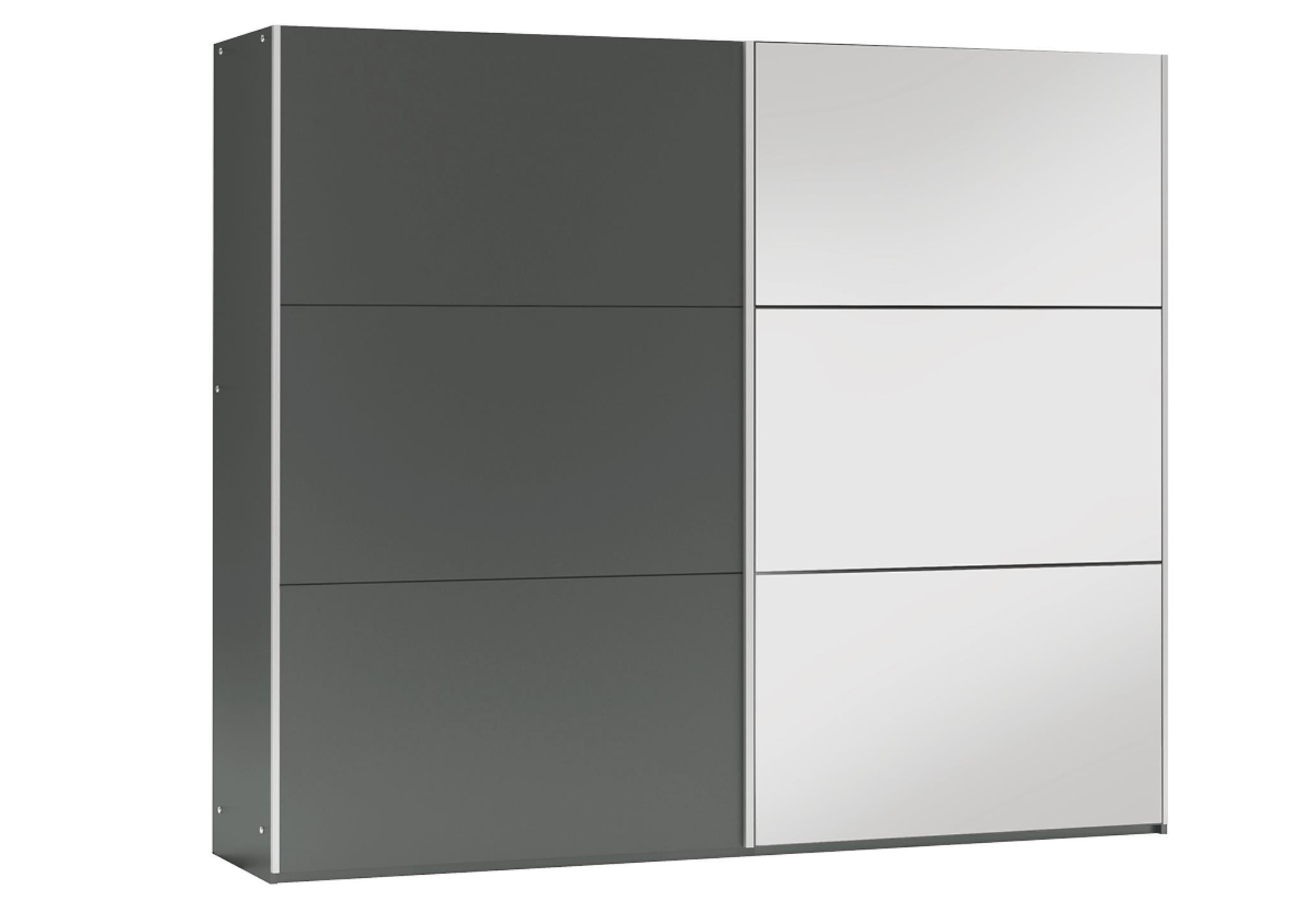 KLEIDERSCHRANK Govi 250 Graphit, zweitüriger Schiebeschrank mit Spiegel und Schubladen - Graphitfarben, Holzwerkstoff (250/215/65cm) - Bettso