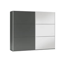KLEIDERSCHRANK Govi 250 Graphit, zweitüriger Schiebeschrank mit Spiegel und Schubladen - Graphitfarben, Holzwerkstoff (250/215/65cm) - Bettso