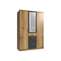 KLEIDERSCHRANK Click in Plankeneiche mit Grafit - Drehtürenschrank 135 cm Breite mit Spiegel - Braun, Holzwerkstoff (135/199/58cm)