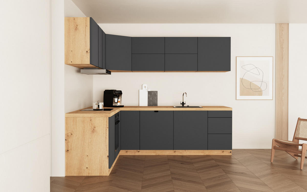 WINKELKÜCHE 240 cm x 200 cm- Langen KL25-M240 - in Grau/Matt - Grau, Holz (440/212/52cm)