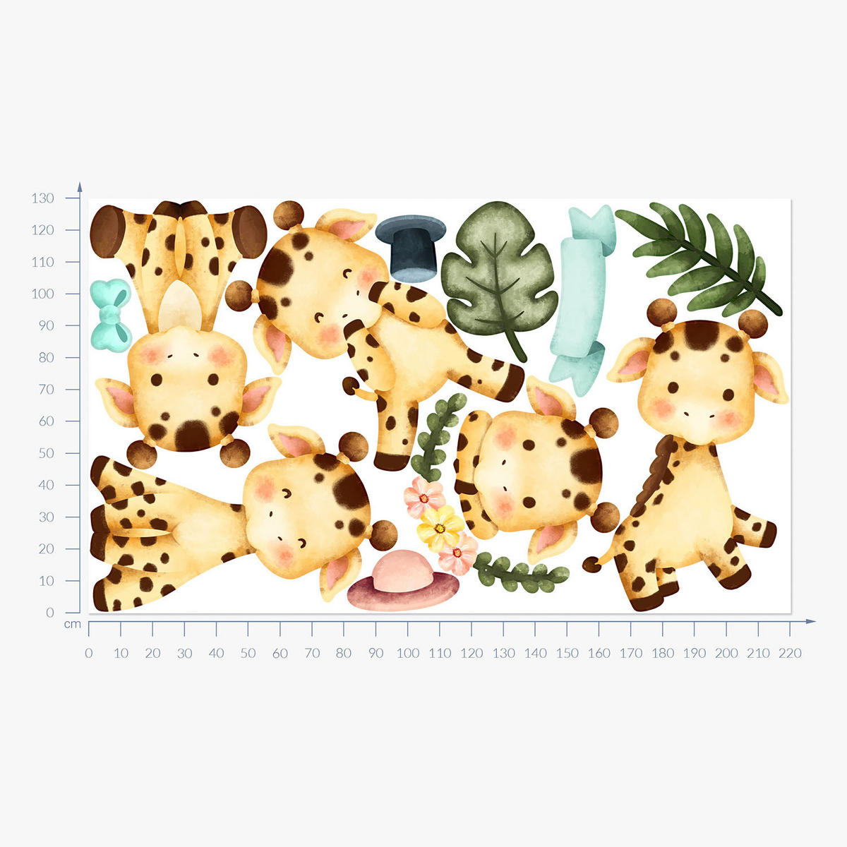 WANDAUFKLEBER 130x220cm - Giraffen auf Safari - Multicolor, Kunststoff (130/220/0.1cm) - Wallfluent