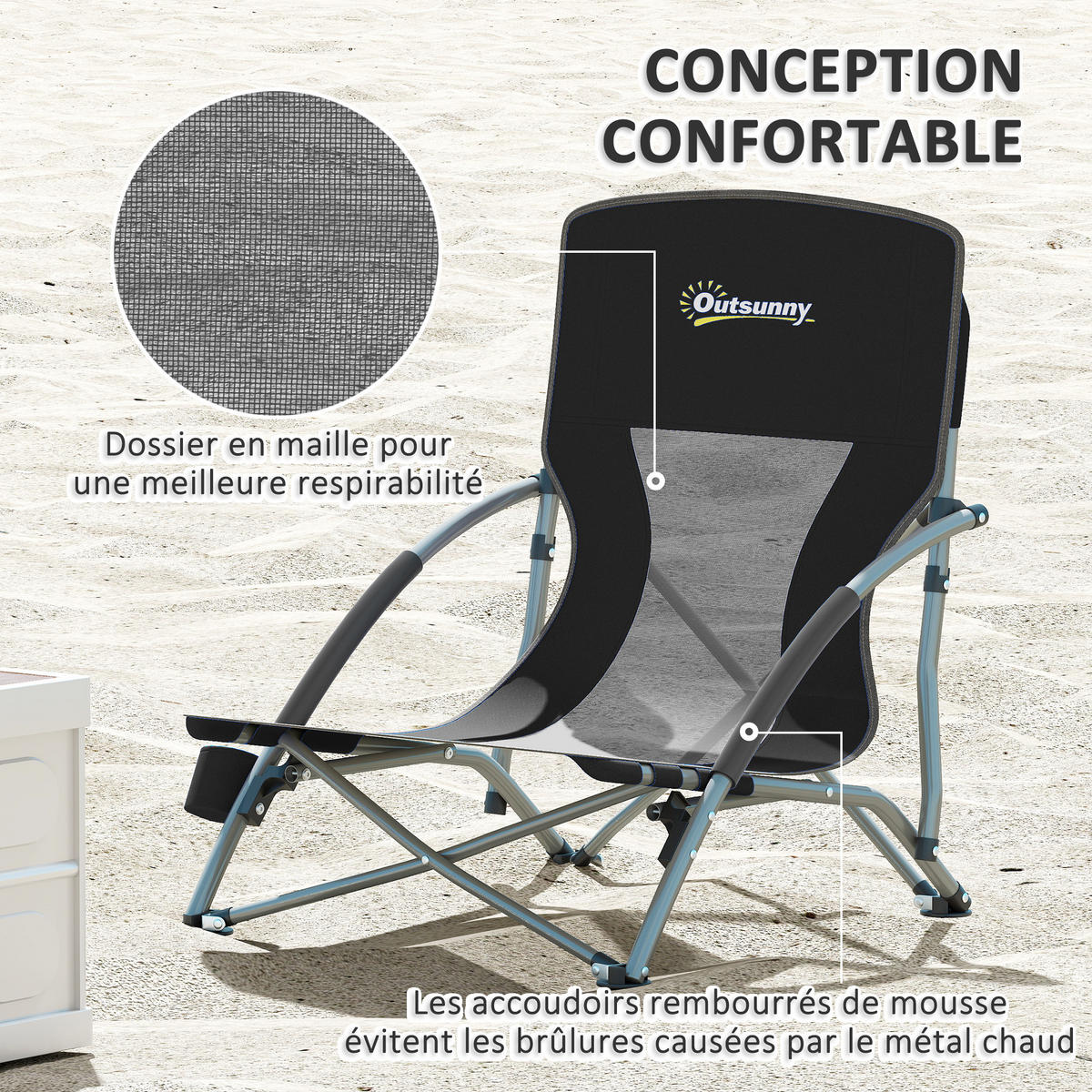 GARTENKLAPPSESSEL-SET DE-15660 mit Getränkehalter & Tragetasche Schwarz - Schwarz, Metall (55/62/58cm) - ComfortXL