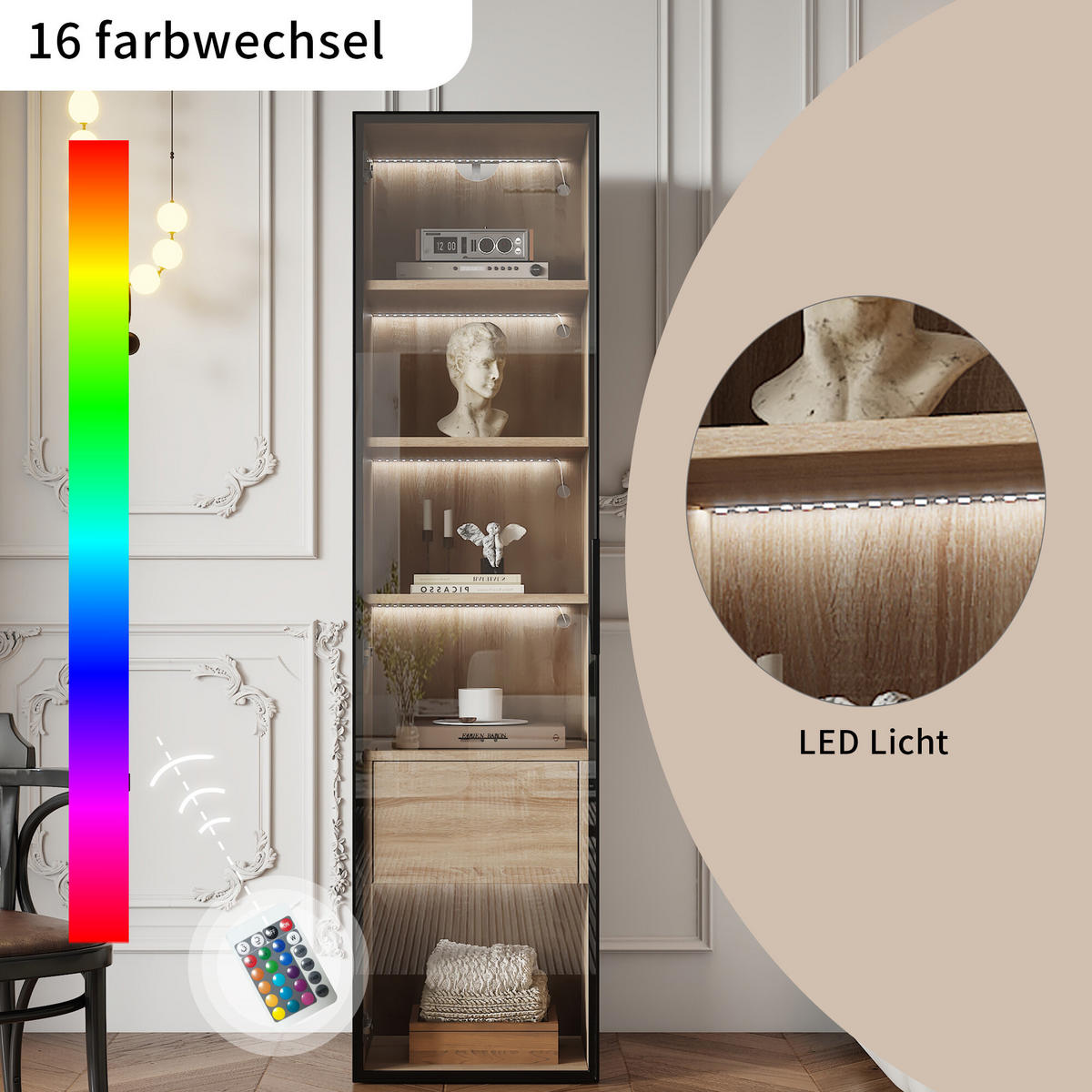 VITRINENSCHRANK in Holzoptik 40/34.5/165 cm - Braun, Glas/Holzwerkstoff (34.5/165/40cm) - Urban Meuble