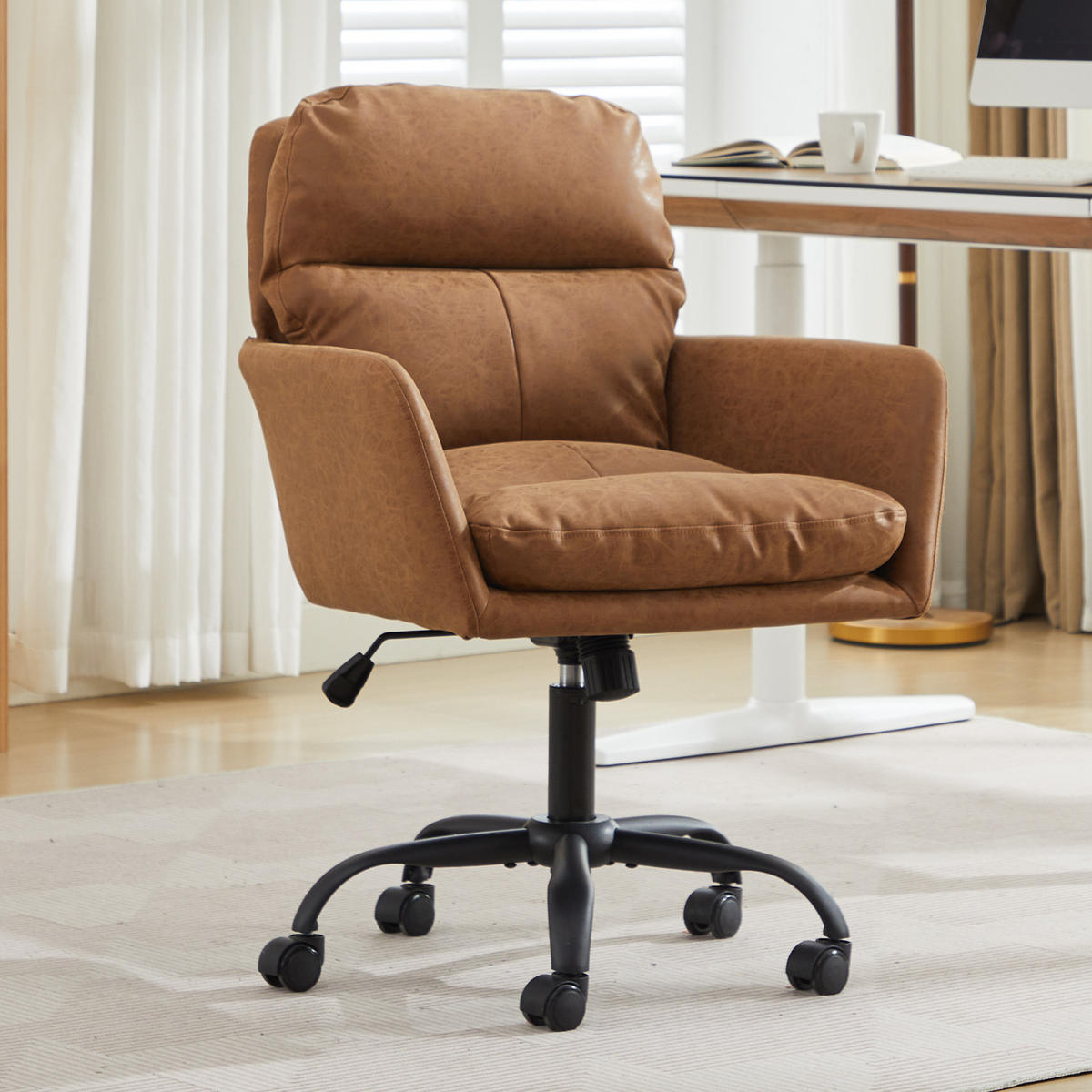 BÜROSTUHL höhenverstellbar PU Braun - Braun, Kunststoff (60.5/102/71.58cm) - Meubliv