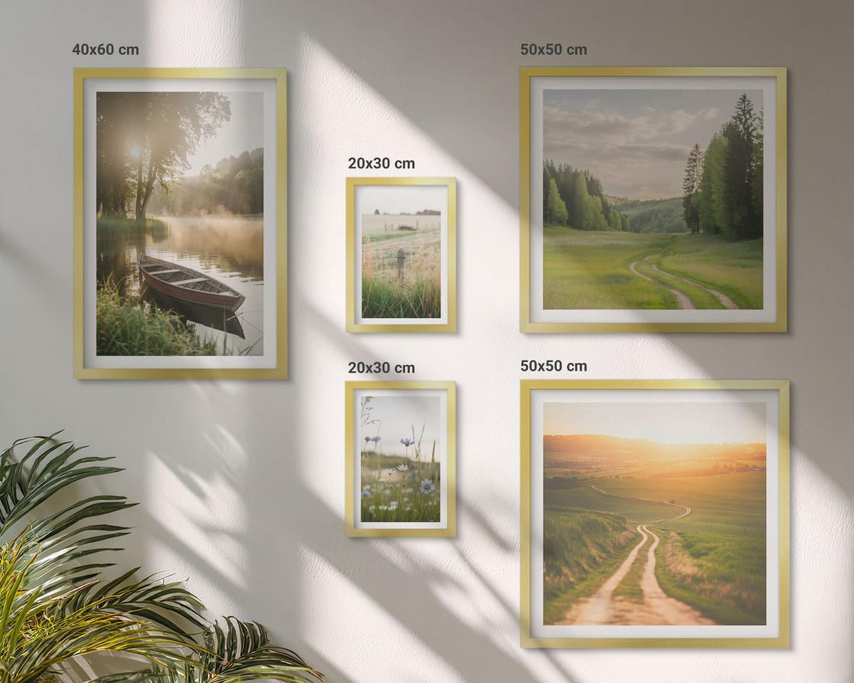 BILDER SET 5er Set - 50x50 cm & 20x30 cm & 40x60 cm Goldrahmen - Landschaftswiesenstraße West - Goldfarben, Kunststoff (40/60cm) - TULUP