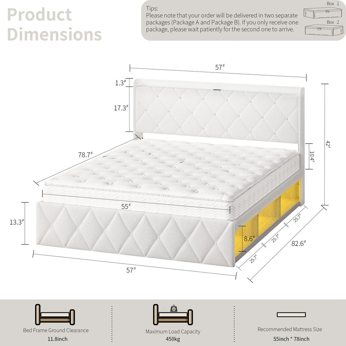 POLSTERBETT mit LED und USB Weiß 140x200 cm Textil - Weiß, Textil (140/200cm) - SONNENH