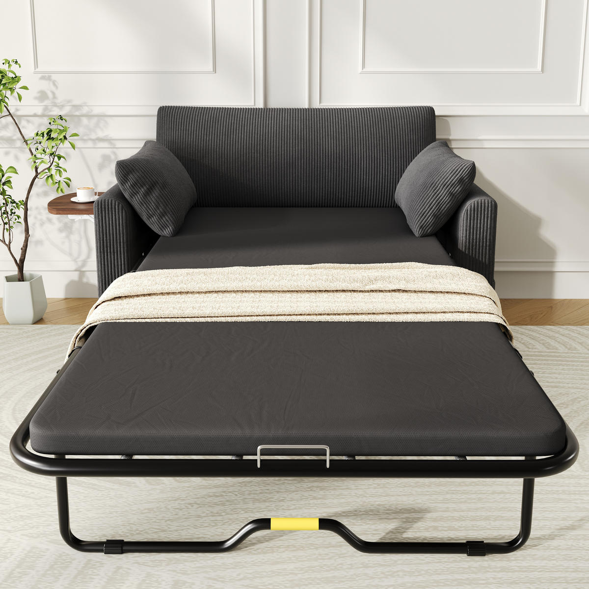 SCHLAFSOFA 2-Sitzer ausziehbar mit USB und Seitentisch, Grau - Grau, Textil (134/84/82cm)