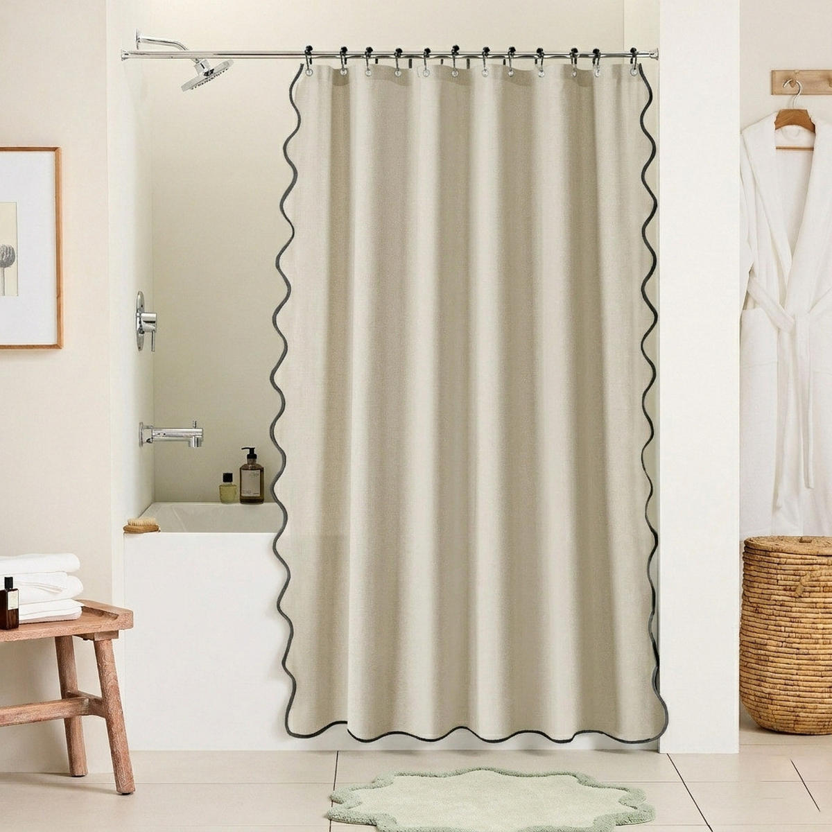 DUSCHVORHANG – 183 x 183 cm – Inklusive Haken – Weiß - Beige, Textil (183/183cm)