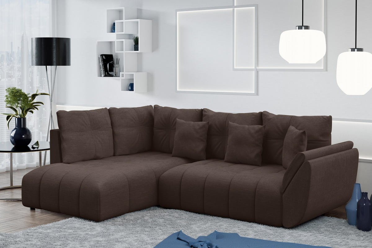 ECKSOFA L Form Corleone Braun 266/182/91 cm mit Schlaffunktion - Schwarz/Braun, Kunststoff/Textil (266/182cm) - AX Living