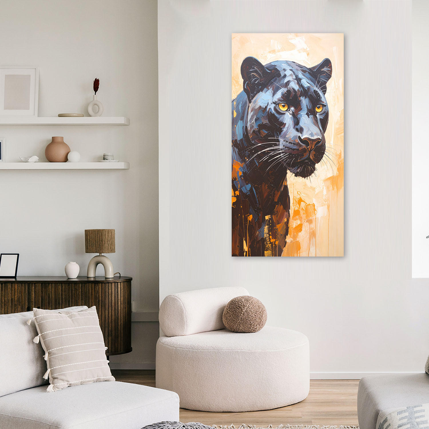 LEINWANDBILD Schwarze Panther-Tiere 60x120cm - Beige, Textil (60/120cm) - Feeby