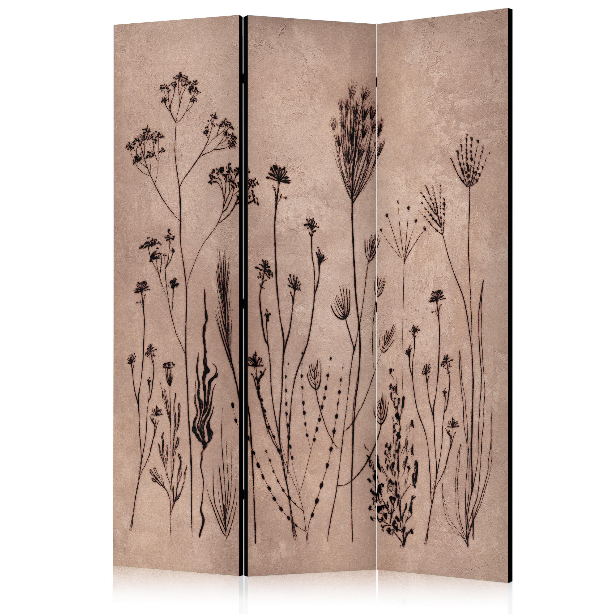 PARAVENT Akustik 3-tlg 135x172 cm Wildpflanzen Retro - Braun, Holz/Textil (135/172/3cm) - Muralo