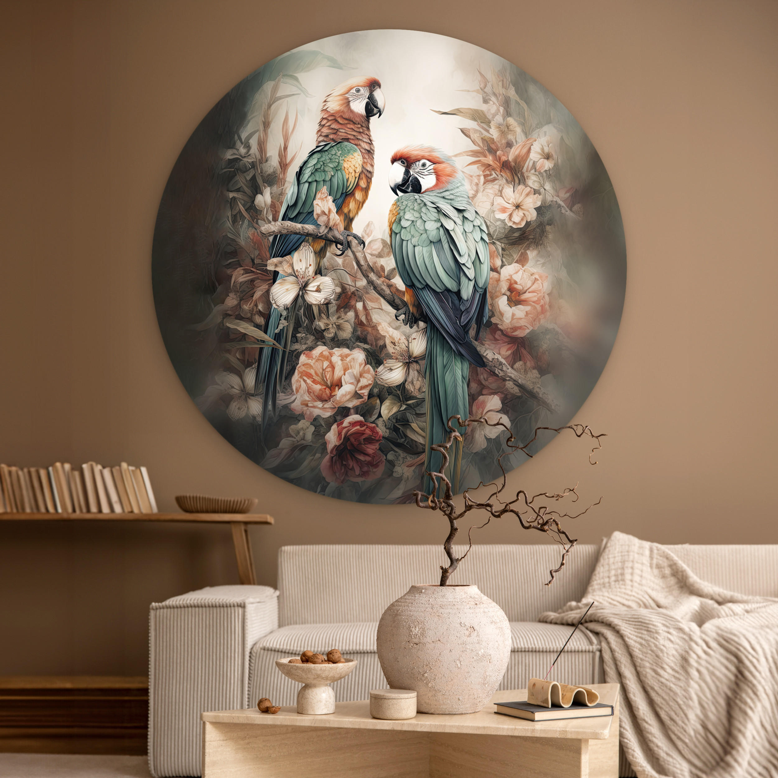 WANDBILD Papageien - Vögel - Natur - Blumen 120x120 cm - Baltimorefarben, Kunststoff (120/120cm) - MuchoWow