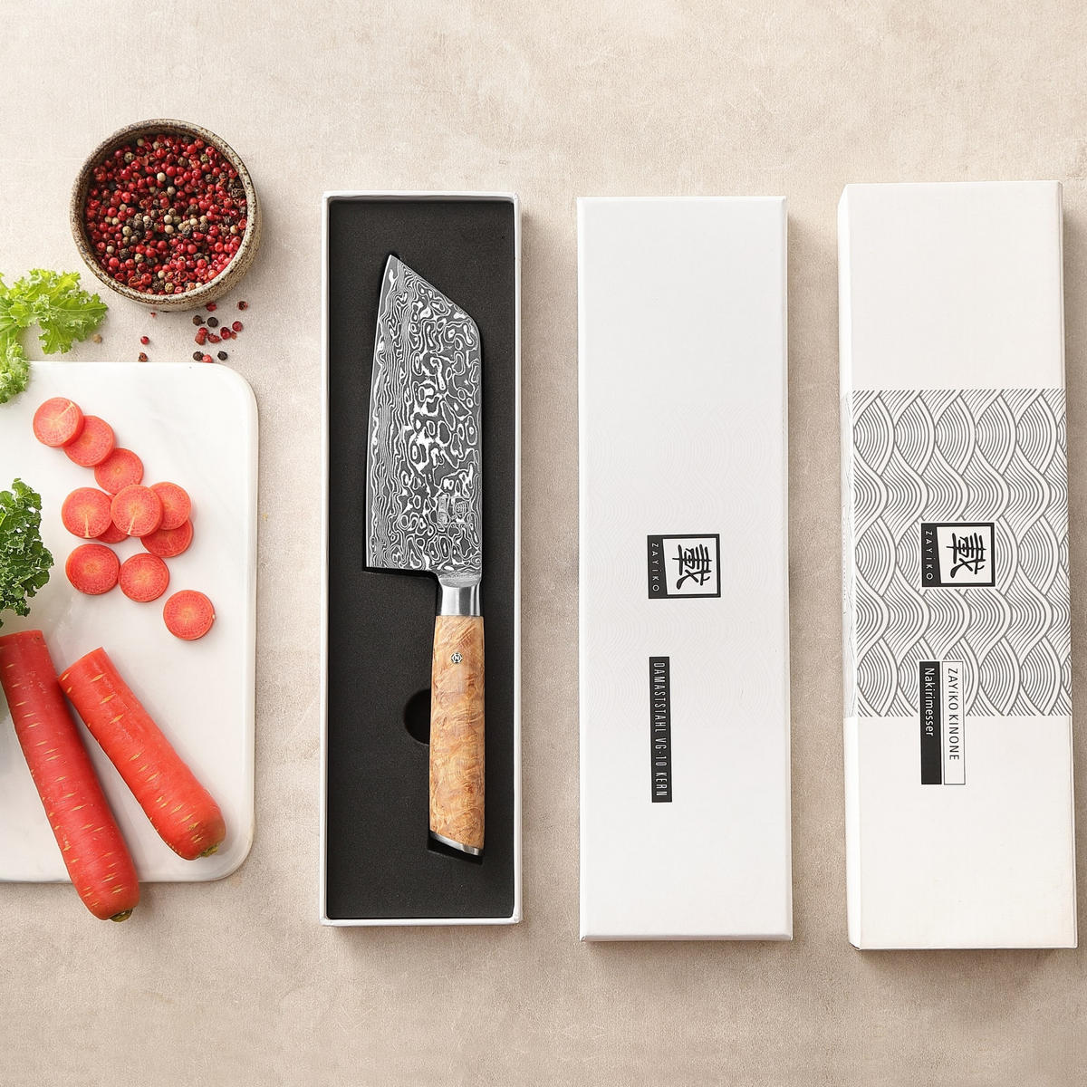 NAKIRIMESSER 16 cm - Birkefarben, Holz/Metall (30cm) - Zayiko