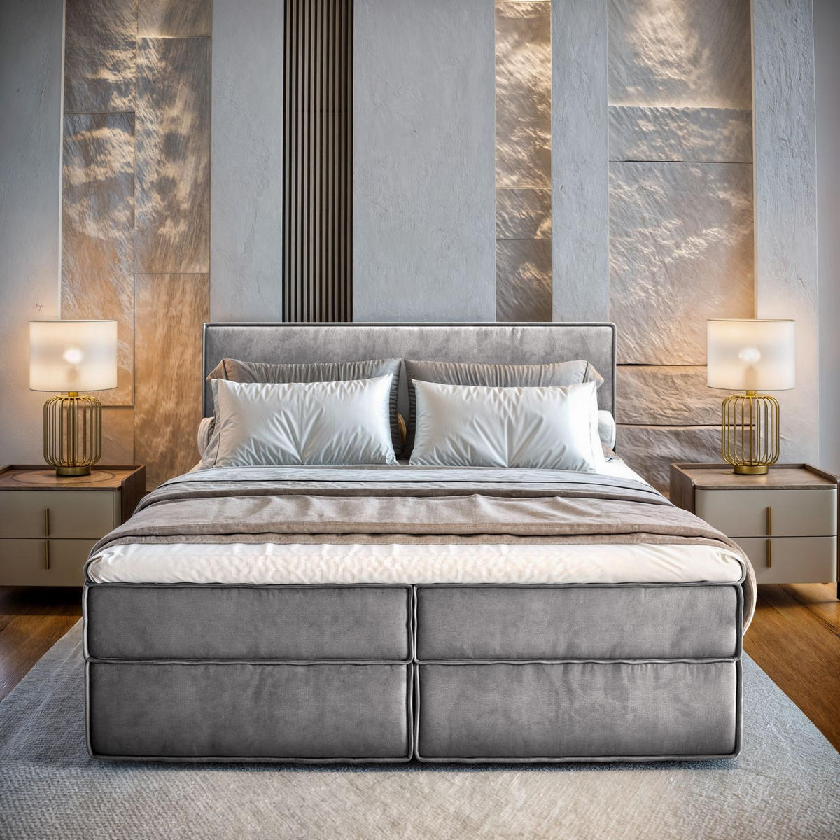 BOXBETT PELLIO 180x200 cm mit Matratze und Topper - Hellgrau - Hellgrau, Holz (180/200cm) - MASSENO