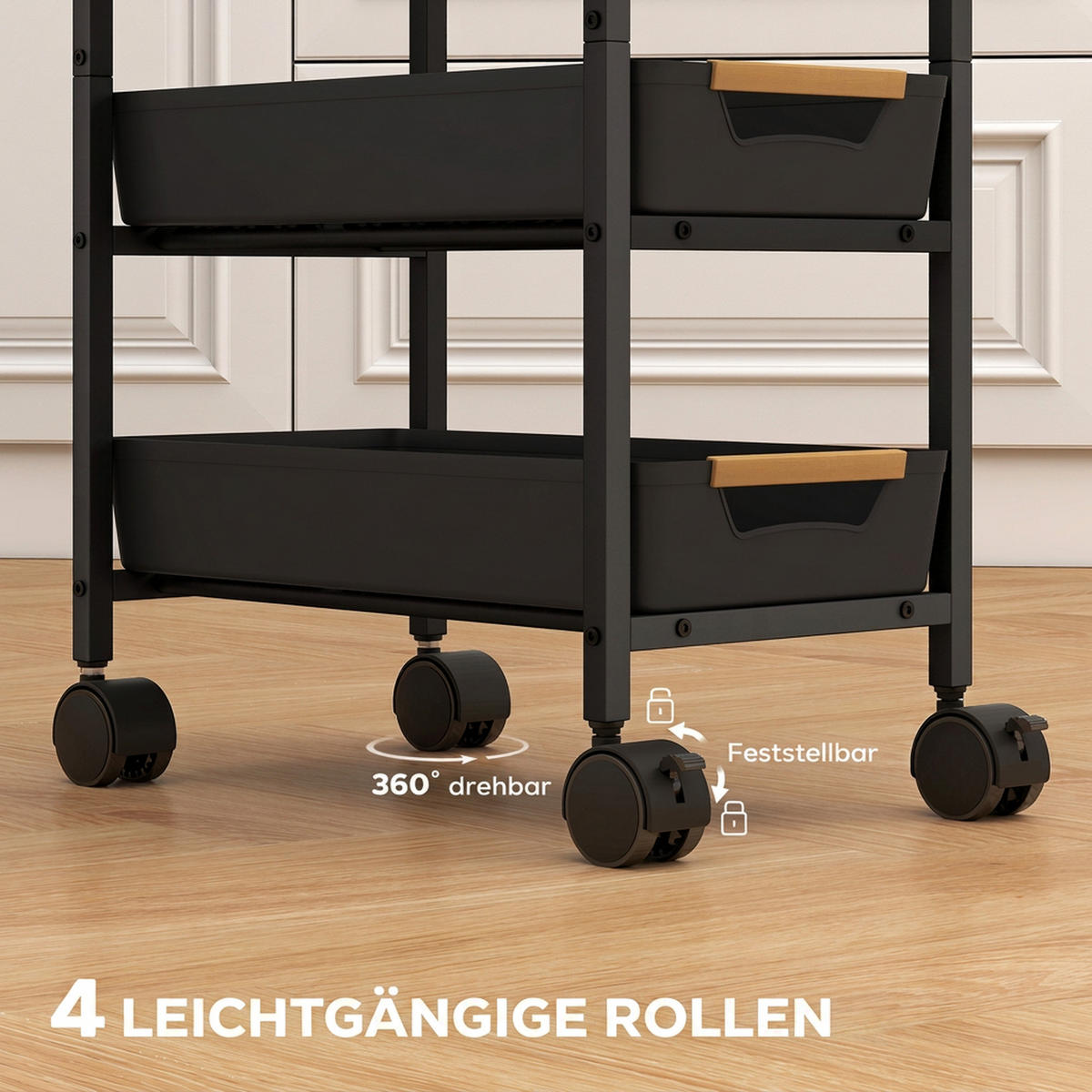 KÜCHENWAGEN Metall Kunststoff Schwarz - Schwarz, Kunststoff/Metall (24/82/39.5cm) - HOMCOM