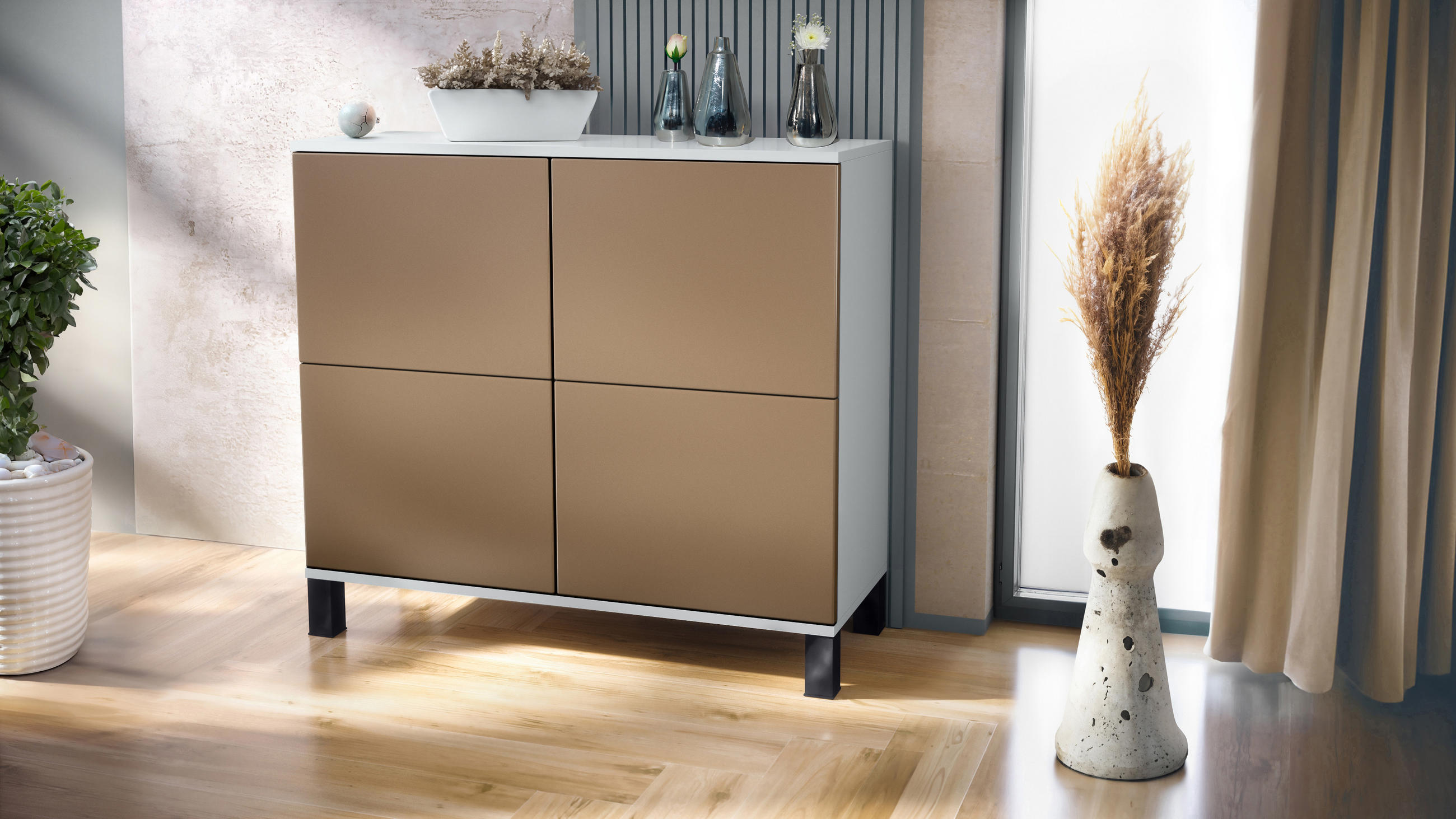 KOMMODE Rova Bronze Optik - Bronzefarben, Holzwerkstoff (92.5/84.5/35cm) - Vladon