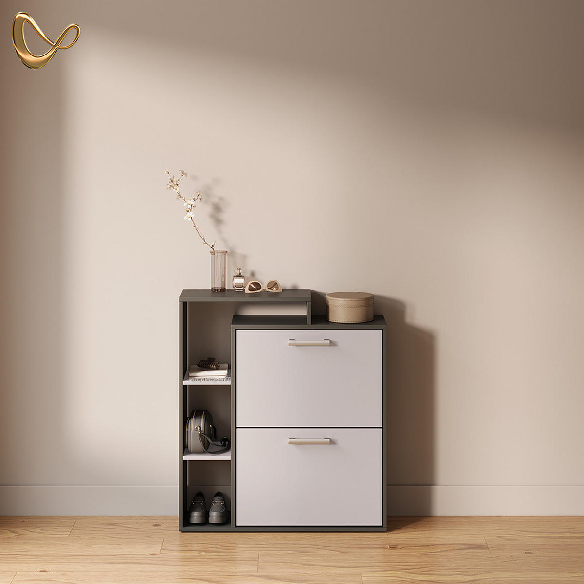 SCHUHKIPPER Ortello Anthrazit/Greige 80 x 90 cm - Greige/Anthrazit, Holzwerkstoff (80/90/24.2cm) - Livinity®