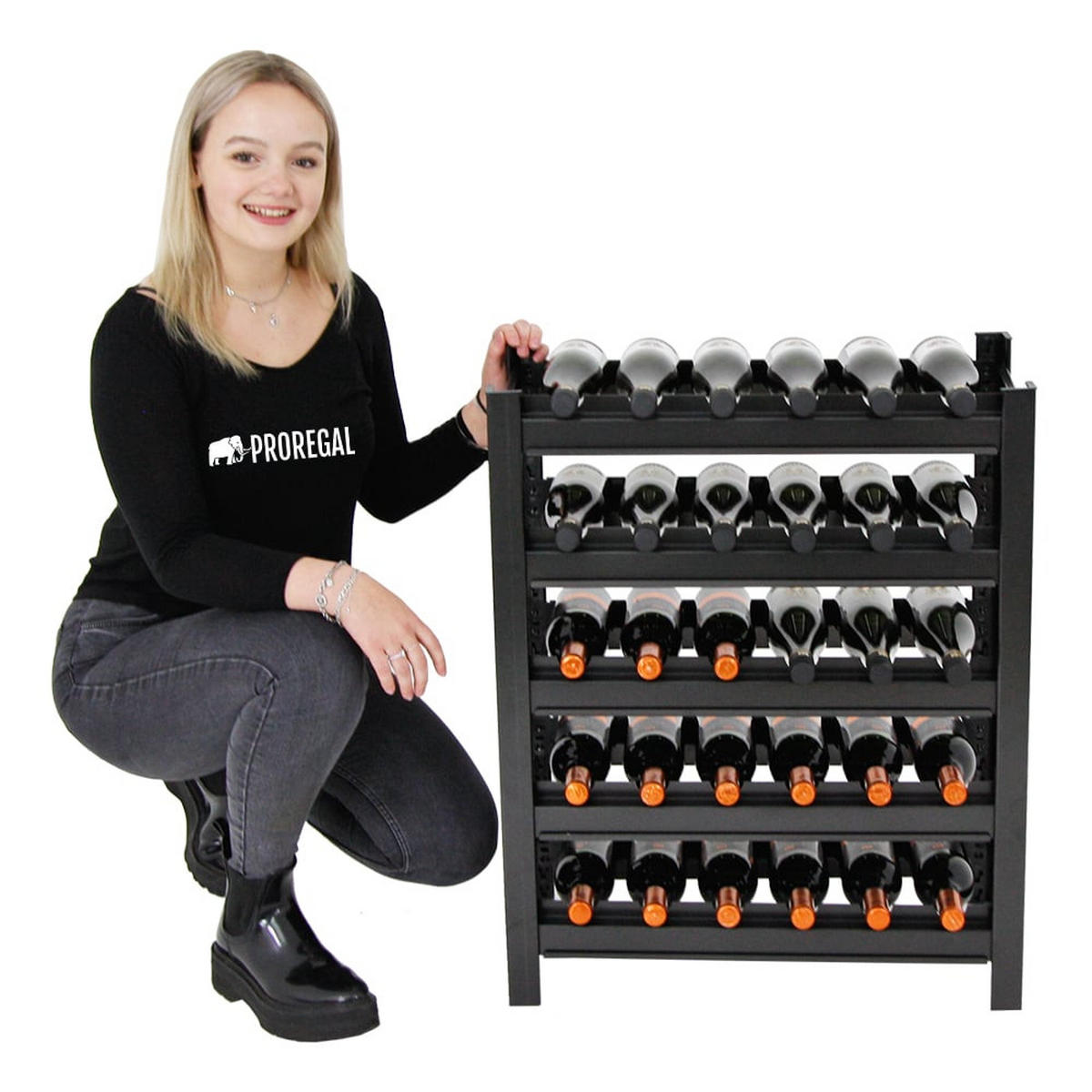 PROREGAL Weinregal TOSKANA 75x60x30 cm 30 Flaschen auf 5 Ebenen Schwarz - Schwarz, Metall (60/75/30cm) - PROREGAL