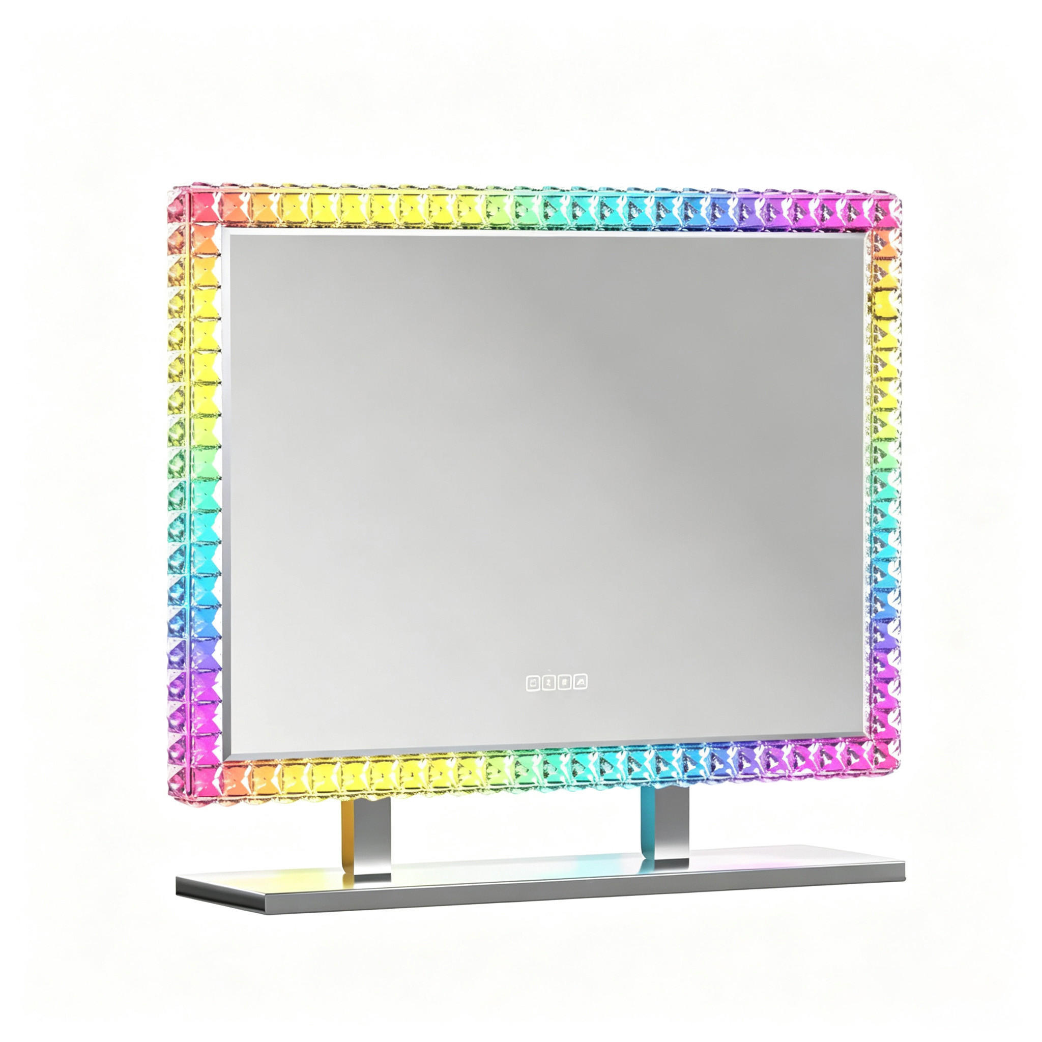 SCHMINKSPIEGEL mit Beleuchtung LED Lichtleiste, rundum mit Strasssteinen besetzt, weiß, 80/60 cm - Weiß, Metall (80/60/15cm) - VANITII